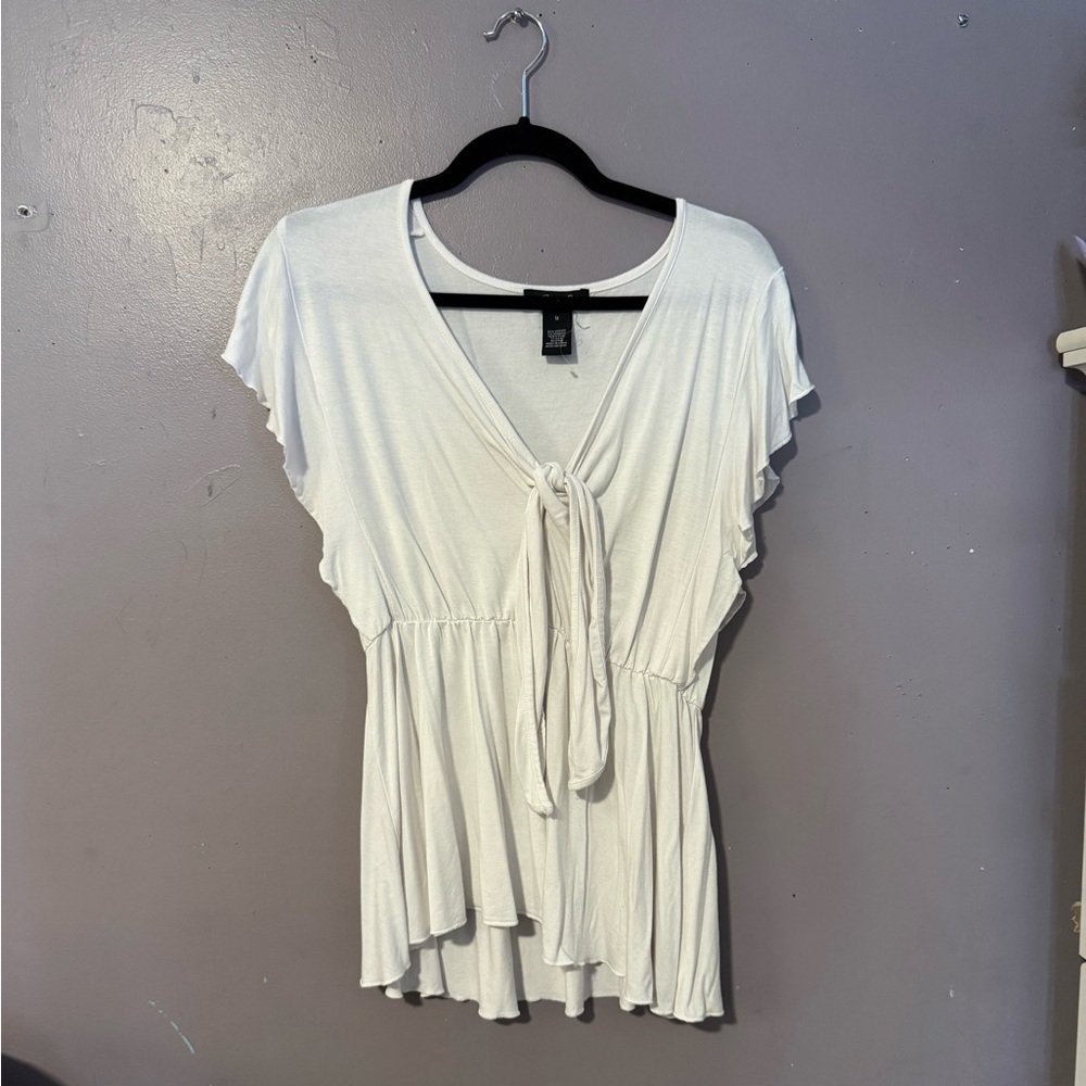 Anna Cai White Tie Front Blouse Size M